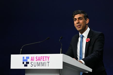 Rishi Sunak speaking at the press conference at the end of his AI safety summit.