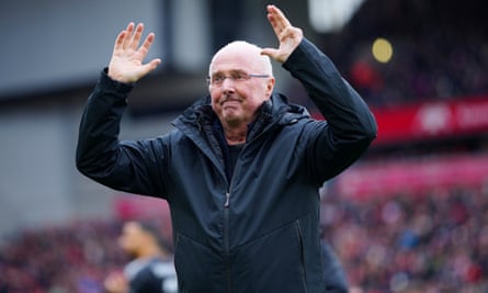 Sven-Goran Eriksson at Anfield in March, when he realised a dream by managing Liverpool in a charity game.