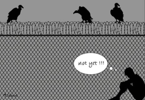 “Not yet”, a cartoon by Palestinian refugee from Syria, Mahmoud Salameh, who was formerly held in Australian immigration detention for 17 months