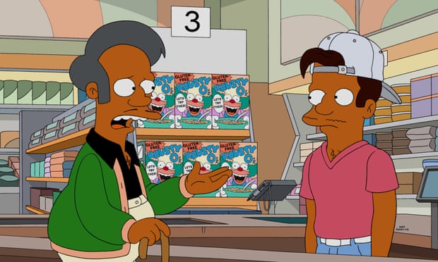 THE SIMPSONS, Krusty the Clown (on cereal boxes in rear), Jay in ‘Much Apu About Something’