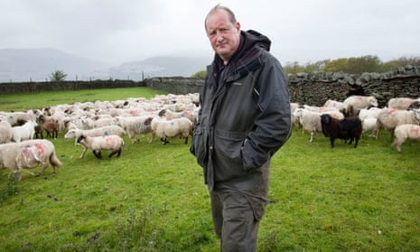Farmer Jonathan Huntley with some of his sheep in Pontypridd, Wales