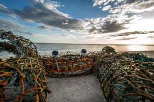 A ghost net sculptur e of a crab, made at Pormpuraaw