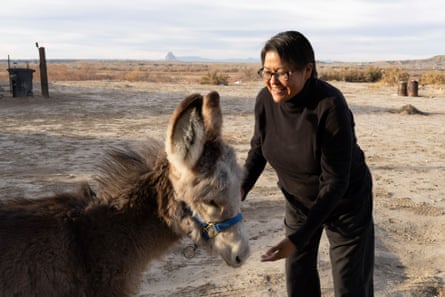 Eugenia Charles-Newton, a Navajo Nation Council delegate, at home in Shiprock with her donkey, Brandy.