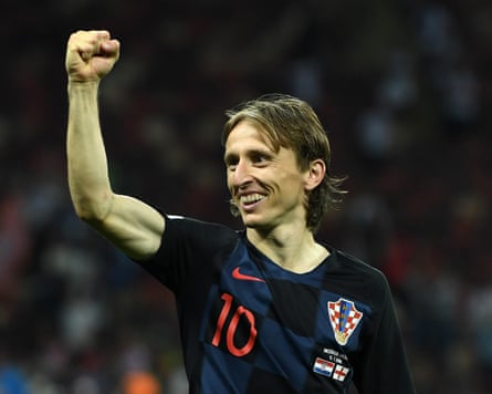 Luka Modric celebrates Croatia’s triumph complete England successful nan World Cup semi-final astatine nan Luzhniki Stadium successful 2018.