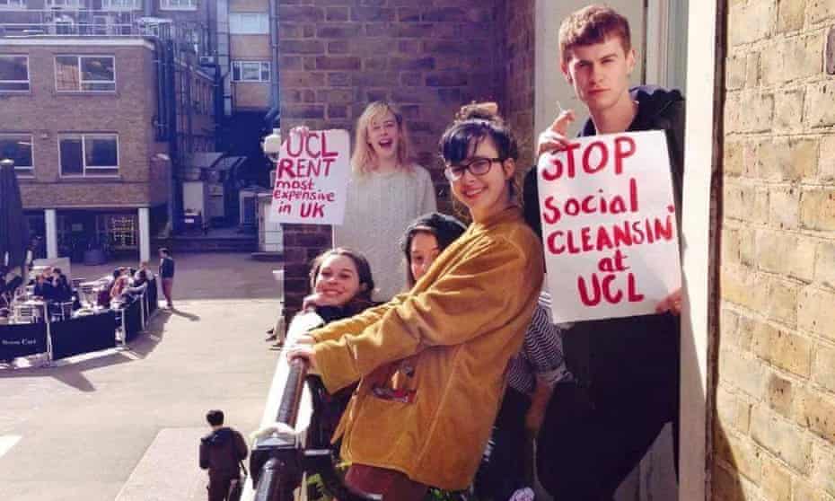 Students campaigning against the cost of accommodation at University College London.
