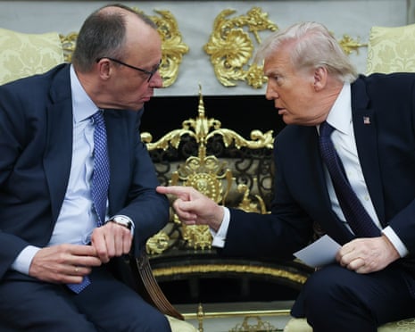 US president Donald Trump meets with German chancellor Friedrich Merz in the Oval Office of the White House.