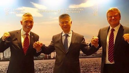 Assistant mayor of Liverpool Gary Millar (left) and Peter McInnes (right) with Samson Law of Hong Kong Homes at a promotional event for Asian investors.