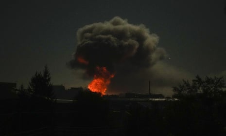 Smoke rises after explosions in Kharkiv in the early hours of Saturday