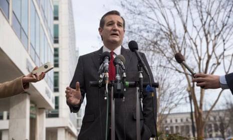 Republican presidential candidate Ted Cruz speaks to the media about events in Brussels.