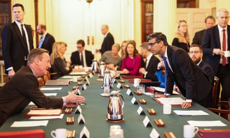 David Cameron and Rishi Sunak  at a cabinet meeting at No 10, January 2024.