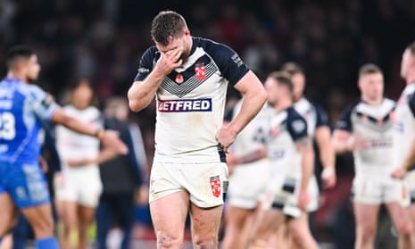 Elliott Whitehead of England is dejected after a World Cup defeat by Samoa in 2022