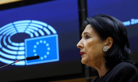 Salome Zourabichvili speaks during a plenary session at the EU parliament in Brussels