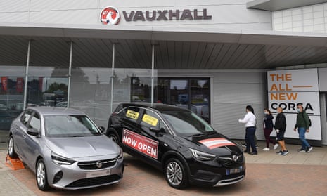 The forecourt of a Vauxhall car dealership in north London