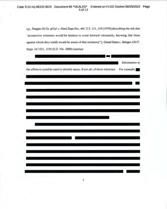 A shot of the DoJ paperwork quoting from the affidavit.