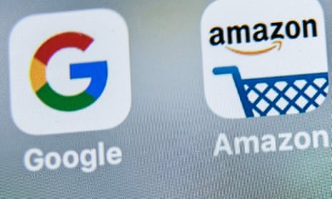 The Google and Amazon logos on a tablet