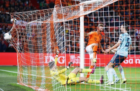 De Jong of Netherlands scores his sides second goal.