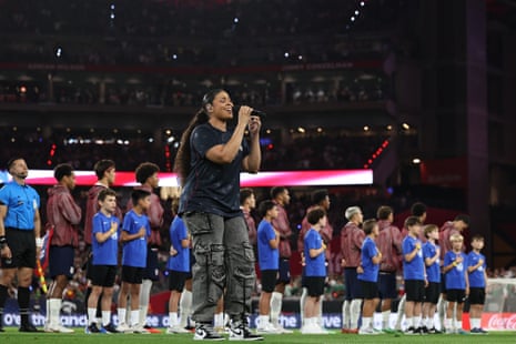 United States v Mexico - International FriendlySinger Jordin Sparks performs the national anthem prior to the international friendly match between United States and Mexico at State Farm Stadium on October 03, 2026 in Glendale, Arizona.