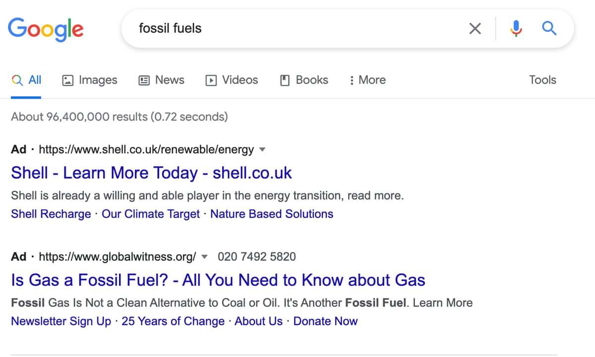 Fossil Fuel Firms Among Biggest Spenders On Google Ads That Look Like Search Results Google The Guardian Fossil Fuel Firms Among Biggest Spenders On Google Ads That Look Like Search Results Google The Guardian