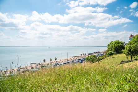 Grassy bank above the sea. Beach in mid distance