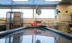 An examination table in the “decomposition room” of the Office of the Chief Medical Examiner of New York.