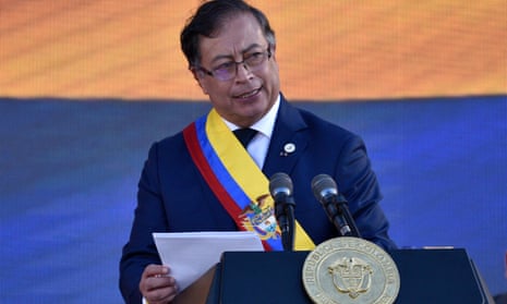 Gustavo Petro Takes Office in Colombia<br>BOGOTA, COLOMBIA - AUGUST 07: President of Colombia Gustavo Petro speaks during the presidential inauguration at Plaza Bolivar on August 07, 2022 in Bogota, Colombia. Leftist leader was elected president in a tight runoff against Rodolfo Hernandez on June 19. (Photo by Guillermo Legaria/Getty Images)