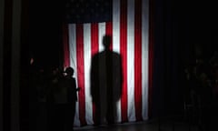 silhouette of a man (Donald Trump) on an american flag