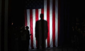 silhouette of a man (Donald Trump) on an american flag