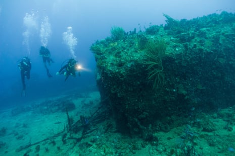 Diving the wreck of the RMS Rhone in the British Virgin Islands.