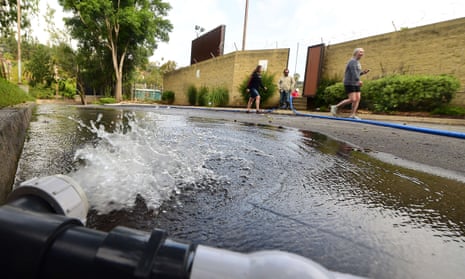 Water hose on street in Pasadena