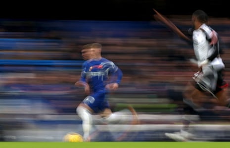 13 January 2024Cole Palmer runs with the ball against Fulham at Stamford Bridge. Chelsea won 1-0.