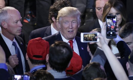 Donald Trump greets supporters at the New York Hilton Midtown.