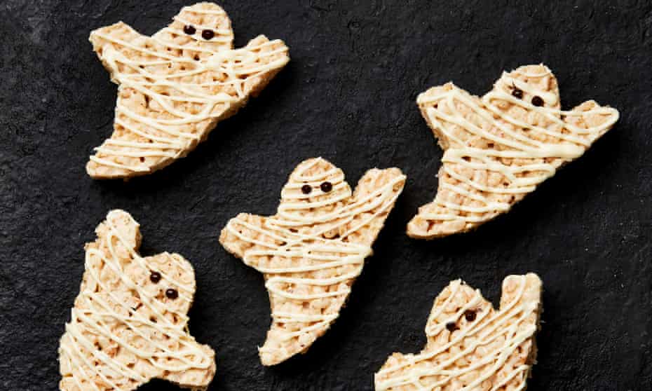 Yotam Ottolenghi’s halva and white chocolate Rice Krispies ghosts.