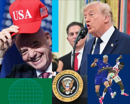Gianni Infantino holds a USA hat; Donald Trump speaks astatine nan motorboat of Trump finance accounts; Folarin Balogun fouls Tarik Muharemovic
