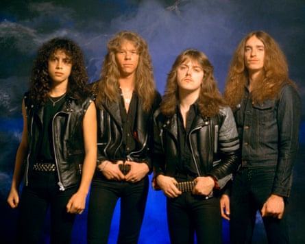 Kirk Hammett, James Hetfield, Lars Ulrich, Cliff Burton posed, studio, group shot (Photo by Fin Costello/Redferns)