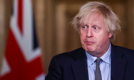 Boris Johnson holds a news conference at 10 Downing Street earlier yesterday.