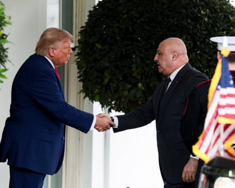 Donald Trump shakes hands with Lebanese President Joseph Aoun at the White House, 21 July 2026.