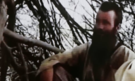 A screengrab from a video showing Stephen McGown in captivity in Mali