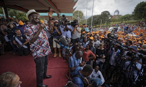 Raila Odinga Kenyan opposition leader Raila Odinga speaks to gathered supporters a rally in Uhuru Park in Nairobi.