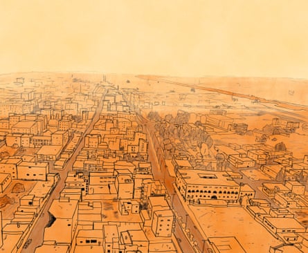 An aerial illustration of Raqqa.