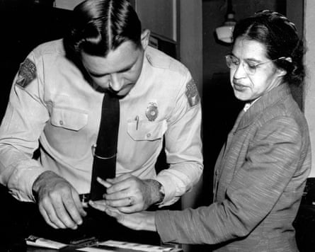 Rosa Parks is fingerprinted by police in Montgomery, 1955.