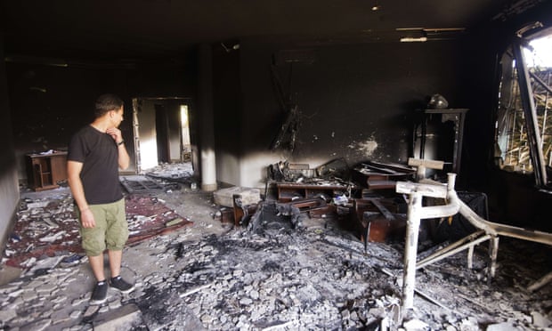 A picture shows the damage inside the burnt US consulate building in Benghazi on 13 September 2012, following an attack on the building.