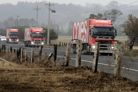 Coles trucks near Milton, travel towards communities on Australia’s south east coastal area.