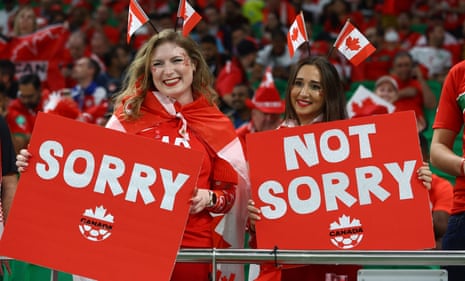 Canada v Morocco: World Cup 2022 – live | World Cup 2022 9 Canada fan display signs inside the stadium before the match.