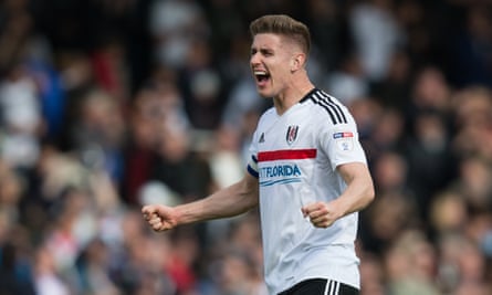 Fulham’s Tom Cairney celebrates after Fulham sealed their play-off place with a win over Brentford.
