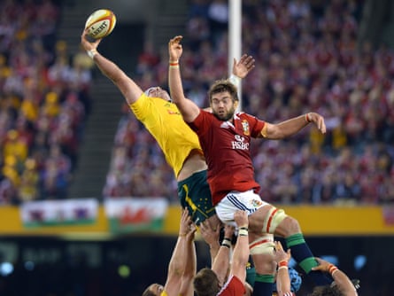 Geoff Parling competes at the line-out as a Lion against Australia in 2013.