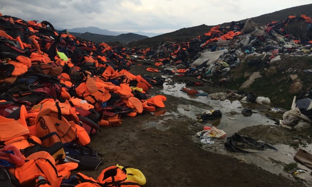 Lifejackets abandoned by refugees on the Greek island of Lesbos