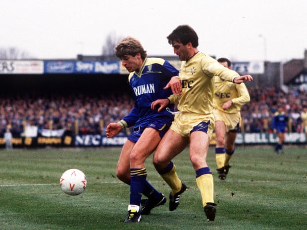 Glyn Hodges (left) in action for Wimbledon at Plough Lane as they overcome Everton 3-1 in a fifth round FA Cup tie in 1987. They played their last game at the old ground in May 1991.