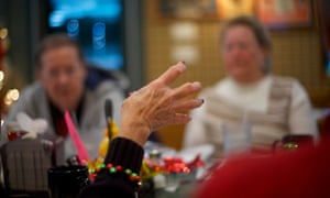 A group of friends, all former employees at Bangor Blouse Company, exchange presents Dietz Tavern on 13 December 2017 in Pen Argyl, Pennsylvania.