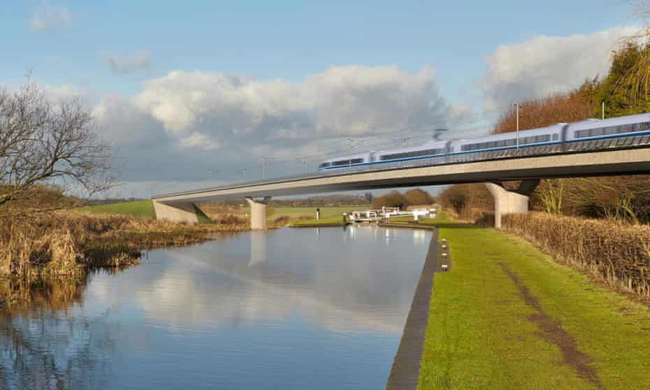 An artist’s impression of an HS2 train on the Birmingham and Fazeley viaduct