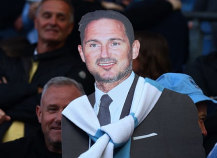 A cardboard cut out of Frank Lampard in the Coventry end at Blackburn on the night promotion was sealed